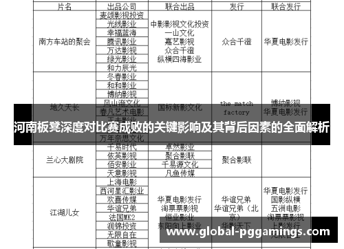河南板凳深度对比赛成败的关键影响及其背后因素的全面解析