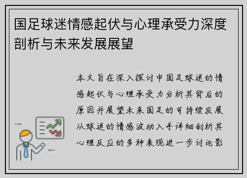 国足球迷情感起伏与心理承受力深度剖析与未来发展展望